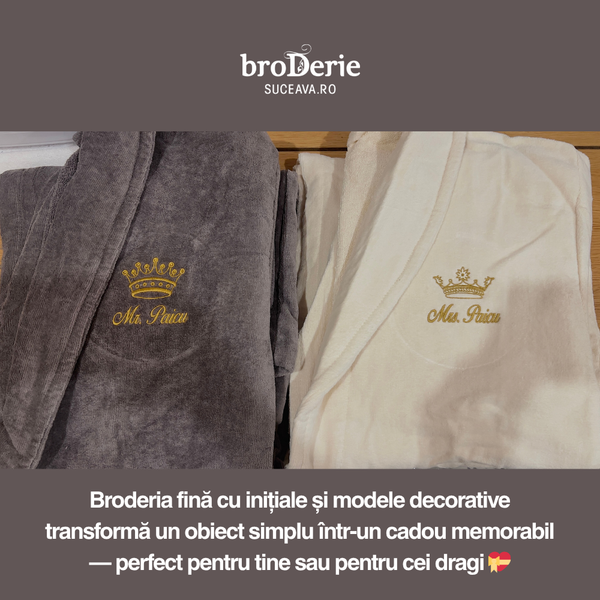 🌿 Halate de baie brodate cu nume și ornament – eleganță personalizată 🌿