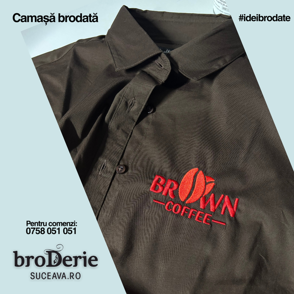 Camasa brodata BROWN COFFEE