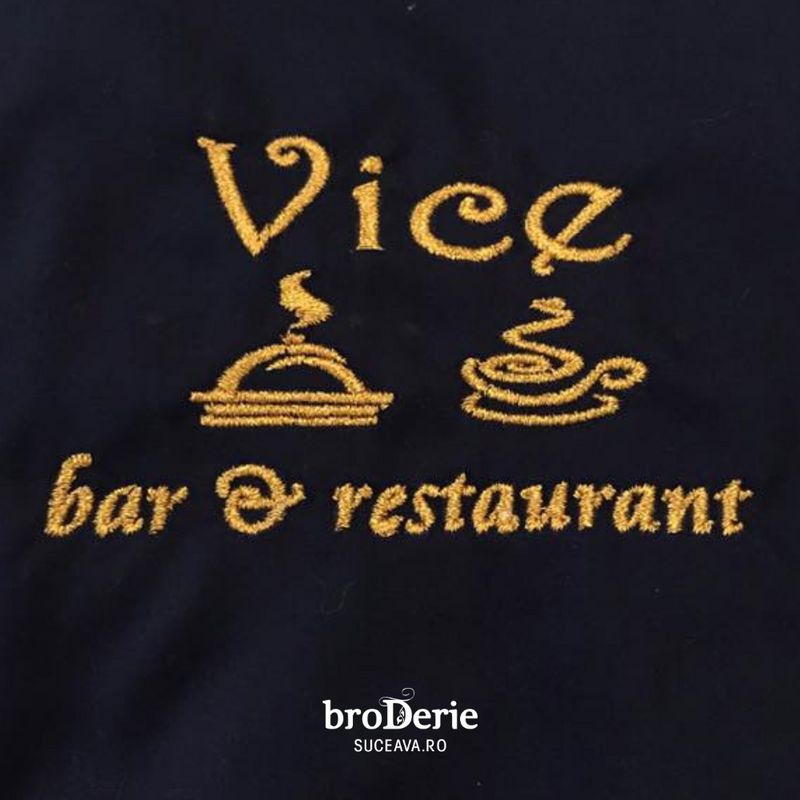 Logo brodat cu fir metalic auriu Vice bar & restaurant Falticeni