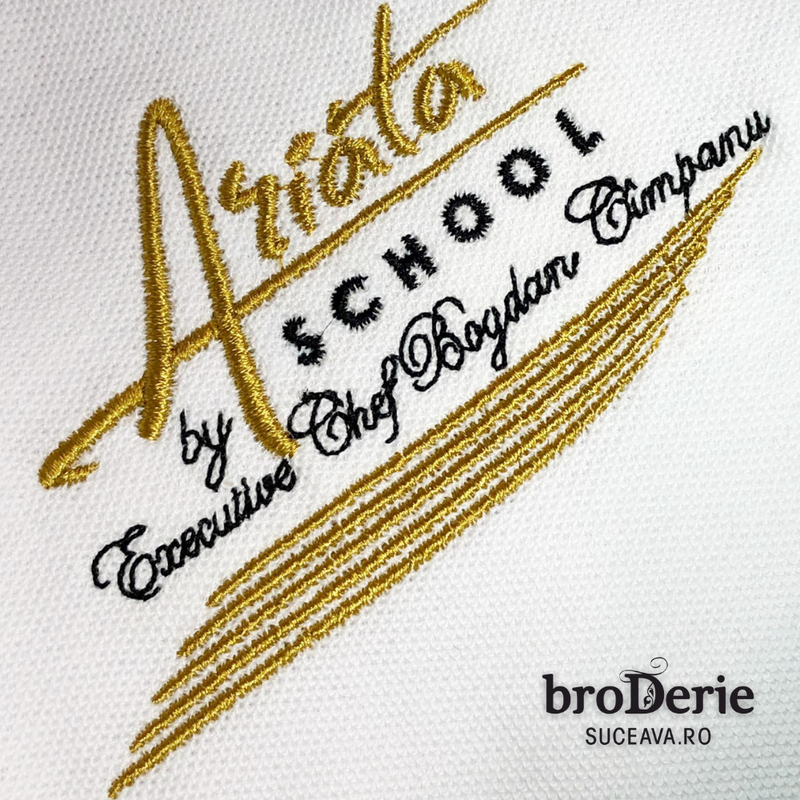 Logo brodat cu fir metalic auriu Ariata School